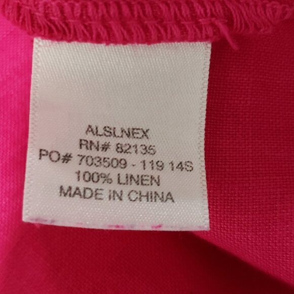Fresh Produce Button-Front Linen Shirt MEDIUM Pink Roll-Tab Sleeve Chest Pockets - Picture 6 of 7